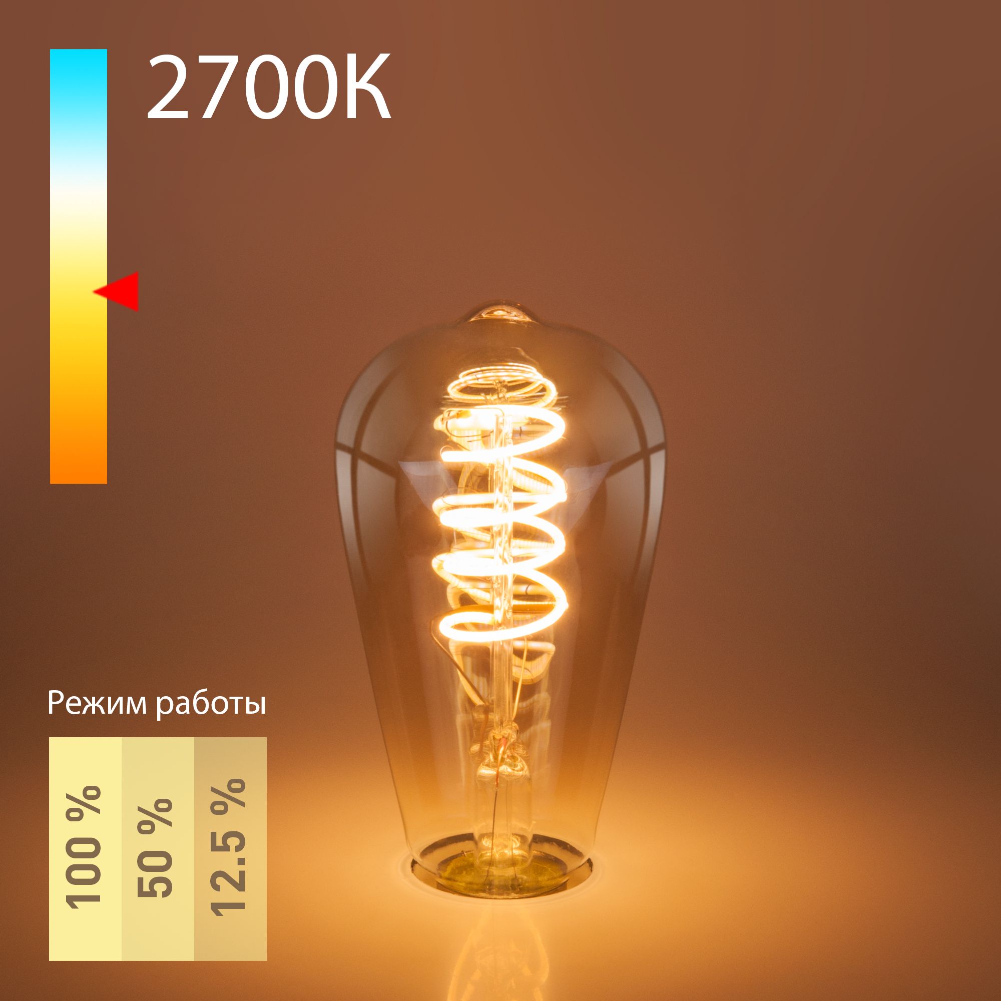 Филаментная светодиодная лампа Dimmable 5W 2700K E27 (ST64 тонированный) BLE2746 BLE2746